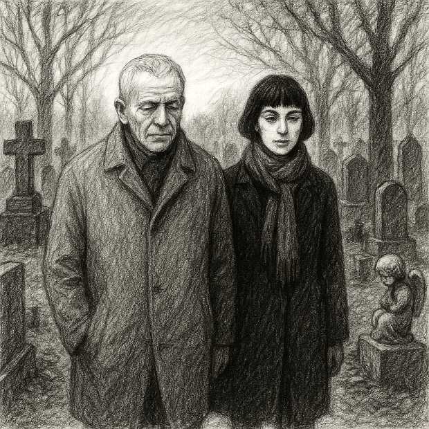 Auf dem Friedhof, zwischen Gräbern